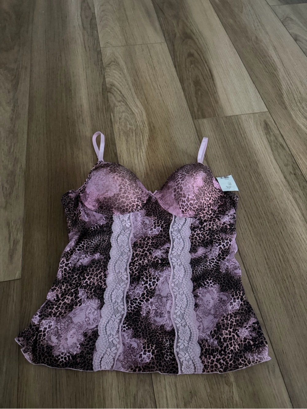 Y2K Sophie B Pink Lace-Trim Leopard Satin Bustier